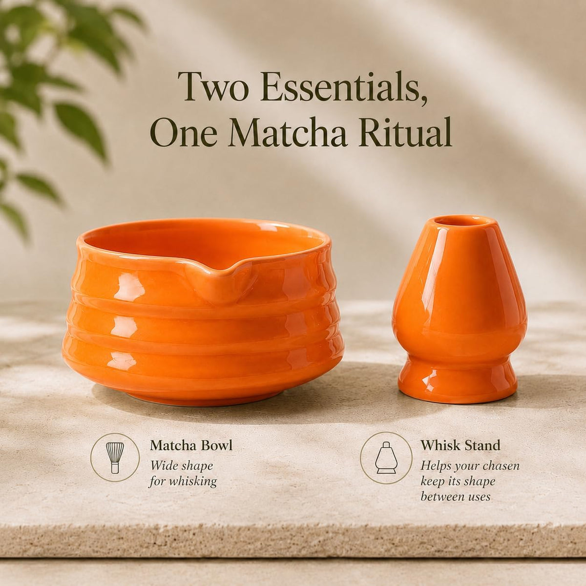 Matcha Bowl Set with Whisk Holder, 560ml Ceramic Chawan