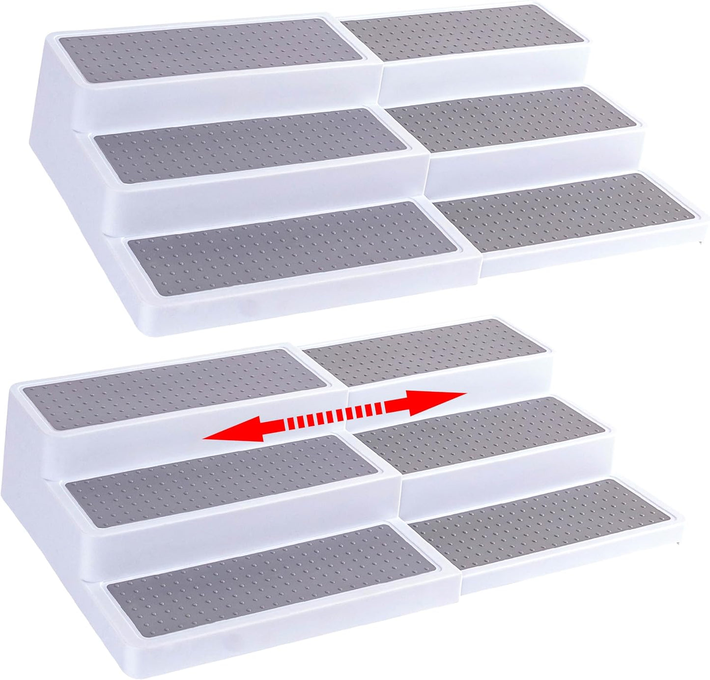 3-Tier Expandable Spice Rack Organizer for Cabinet, White/Grey | Expandable Plastic Spice Rack Organizer, Adjustable Length 3 Tiers, Non-Skid Shelf, Cabinet Pantry Countertop, White/Grey