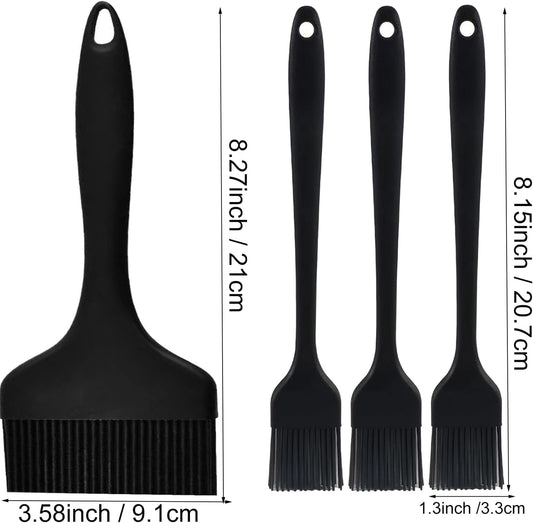 Silicone Basting Pastry Brush - Cooking Brush for Oil Sauce Butter Marinades, Food Brushes for BBQ Grill Kitchen Baking, Baster Brushes Baste Pastries Cakes Meat Desserts, (4, Black)