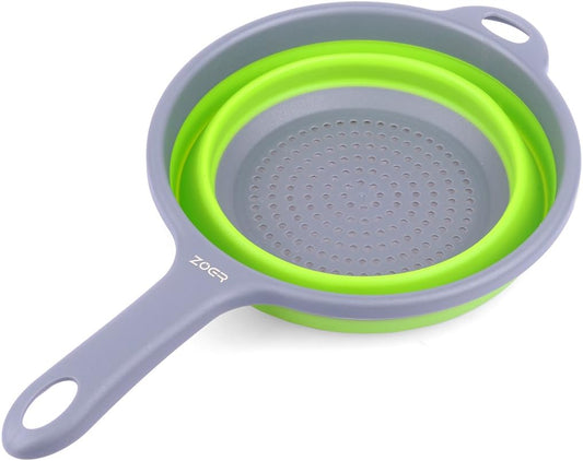 Kitchen Foldable Pasta Strainers,Collapsible Colanders with Handles,Space-Saver Folding Silicone Strainers Colander,Capacity of 2 quart (Green)