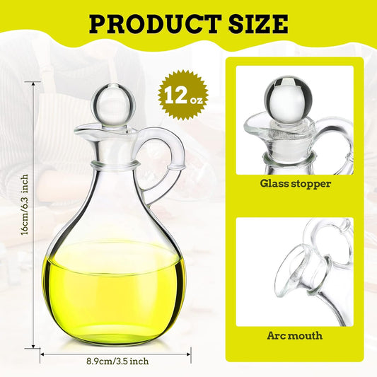 12 Pcs 12 oz Glass Oil Cruets with Stopper Bottle Vinegar Dispenser Small Salad Dressing Container Round Jar Glass Serving Syrup Bottles with Handle for Sauce Water Olive Oil