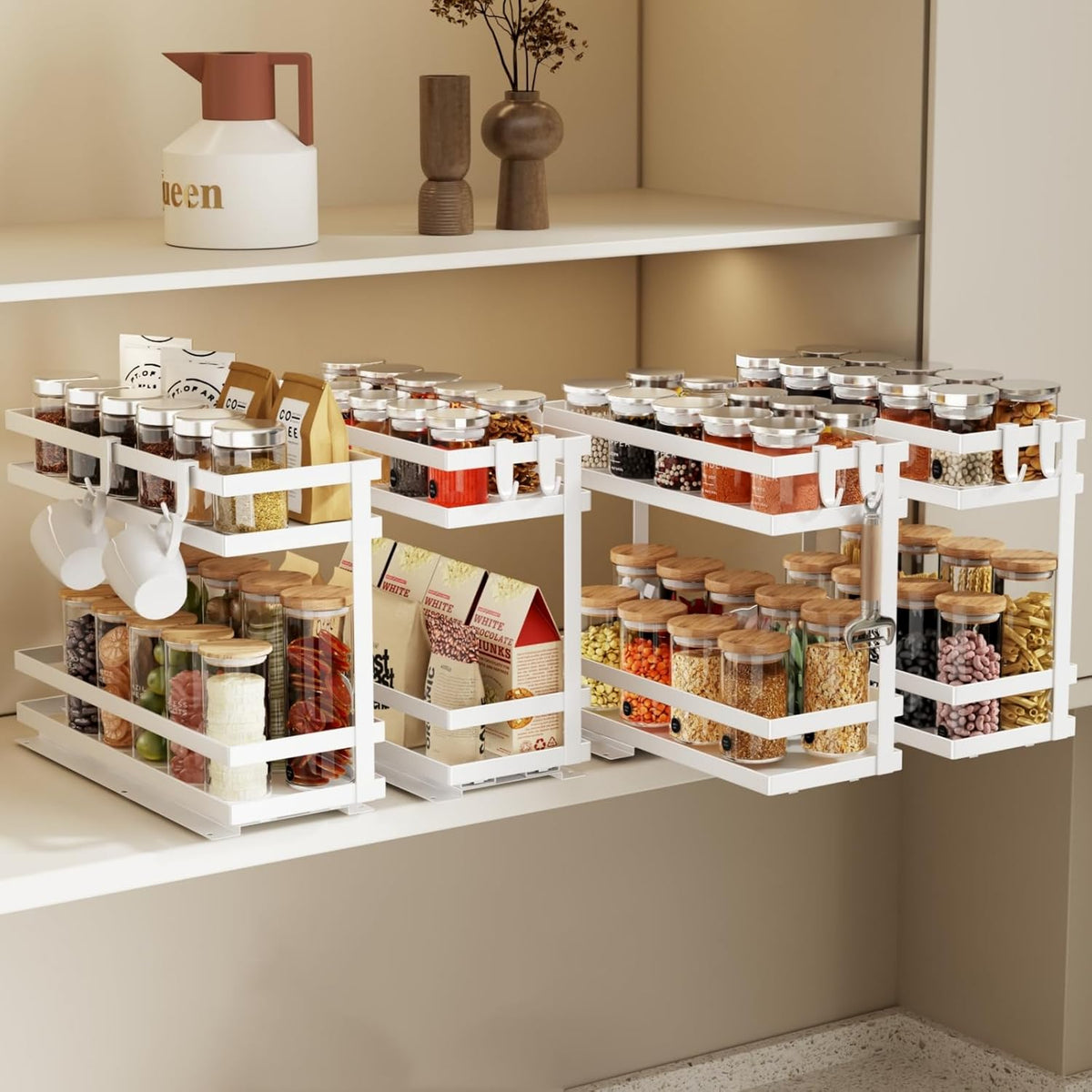 Pull Out Spice Rack Organizer for Cabinet, 2 Pack Metal Seasoning Organizer Slide Out Spice Storage Shelf No Assembly Vertical Spice Rack Pullout for Kitchen & Bahthroom No Drill(2 Tier,Black)