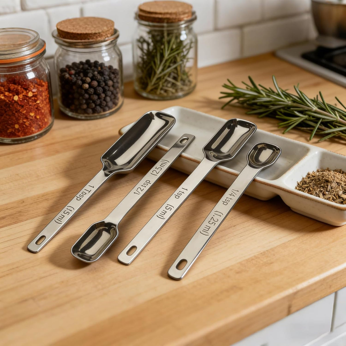 Stainless Steel Teaspoon Measuring Spoons Set of 7 with Leveler