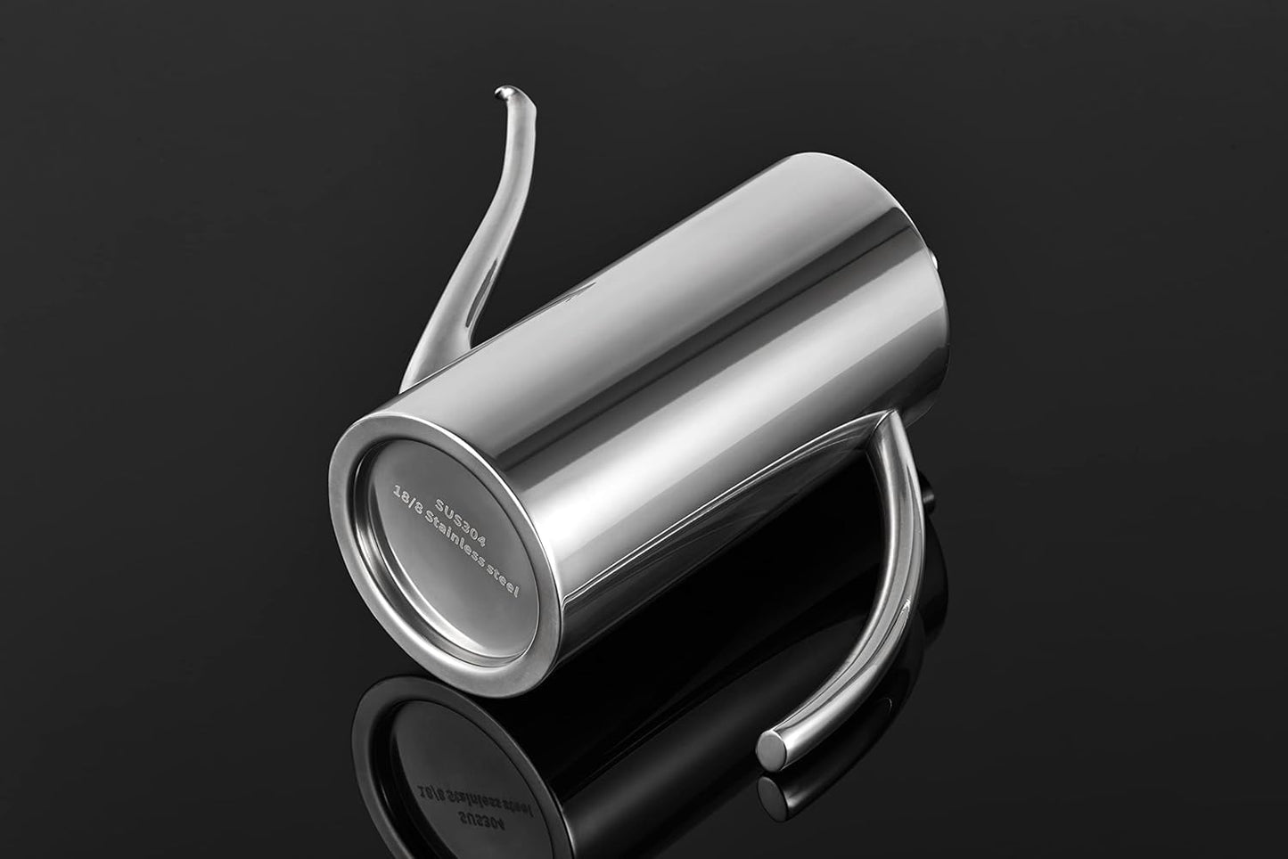 SUS304 24oz/700mL Stainless Steel Olive Oil Dispenser, Silver | Leakproof Oil Bottle, One-Piece Body, w/Long Spout Vertical Handle Kitchen Cruet for Precision Pouring