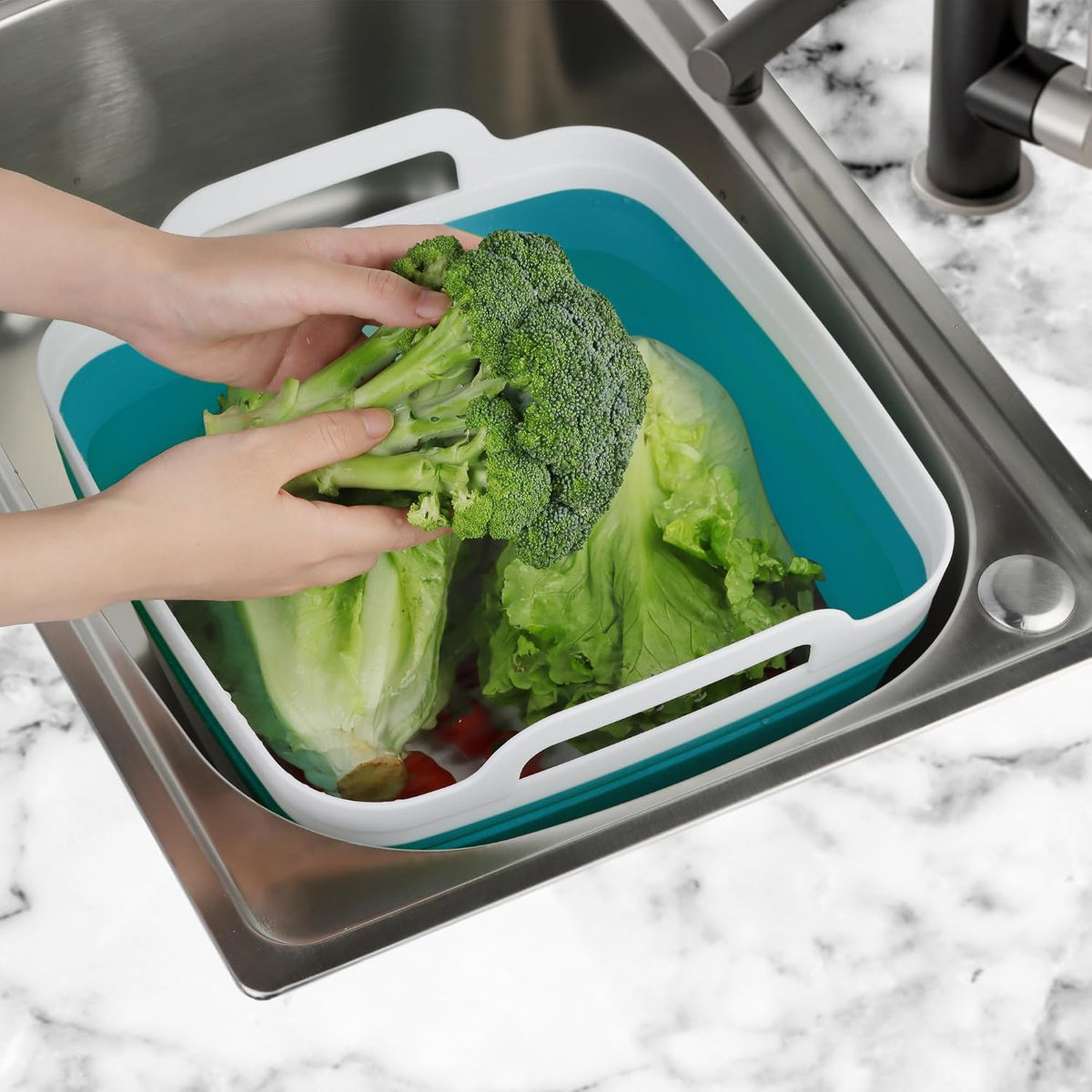 Dishpan for Washing Dishes, 2.4Gal/9L Wash Basin with Draining Plug Carry Handles, Collapsible Bucket for Cleaning, Portable Sink, Foldable Plastic Tub, 1PC