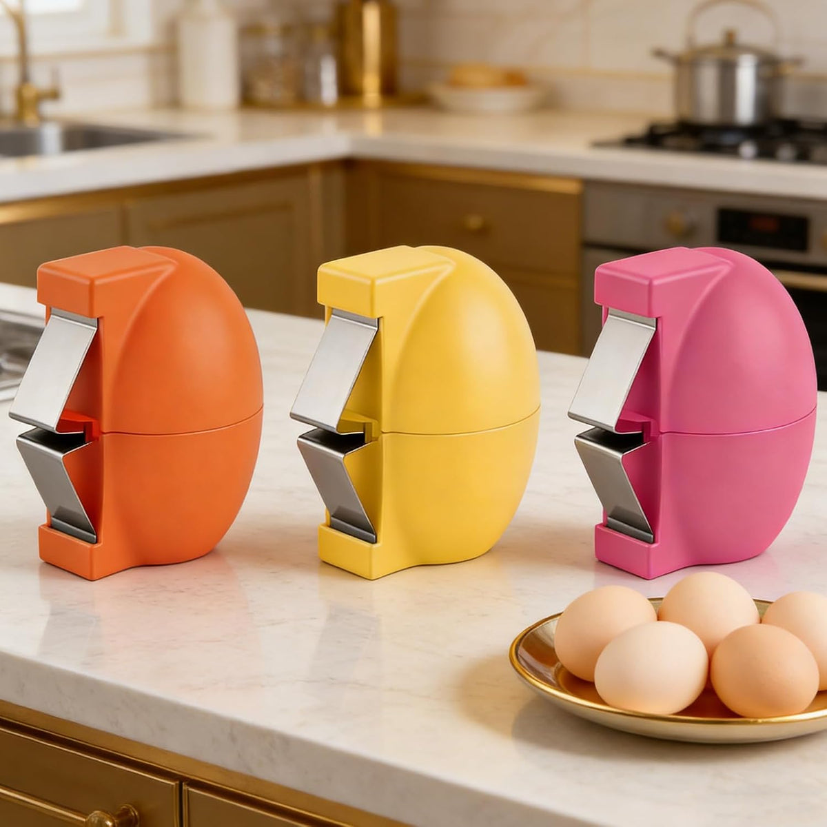3 PCS 2026 New Egg Shell Opener, Stainless Steel Egg Cracker Tool, Hard Boiled Egg Peeler Tool for Cutting Eggs,Quickly Cutting Off Eggs Breaker Kitchen Gadgets