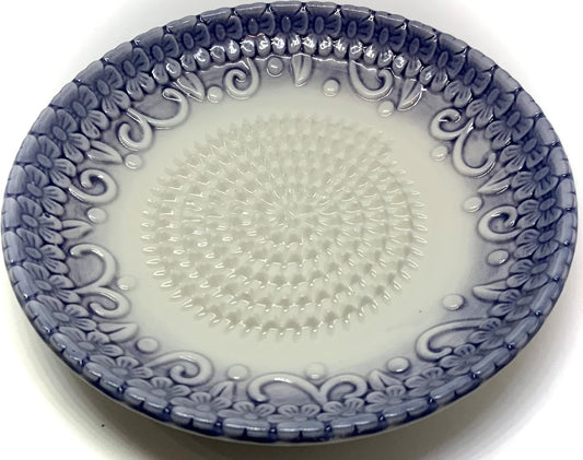 Premium Ceramic Garlic Grater Plate Set - Purple Embossed | Includes 5.25" Plate, Peeler, Brush, and Stand - For Strawberries, Ginger, Chocolate, Cheese, and more - Make your own puree!