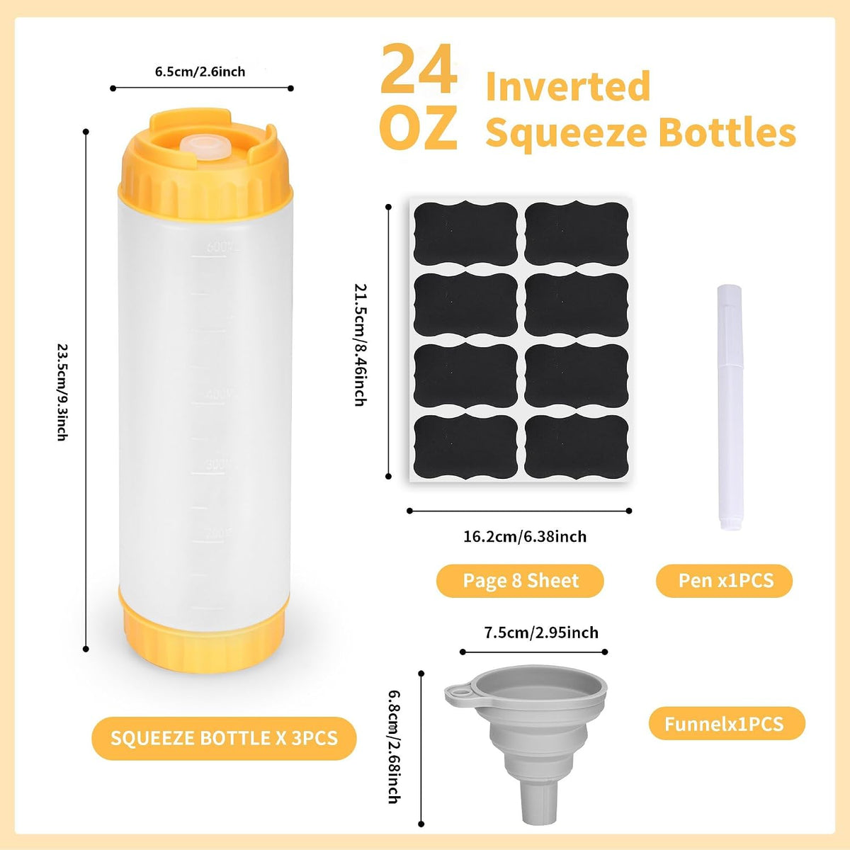 20 oz Inverted Condiment Squeeze Bottles, Leak-proof Refillable Sauce Container for All Types Liquid, Plastic Squeeze Dispenser for Ketchup Mustard Mayo Honey Syrup Oil