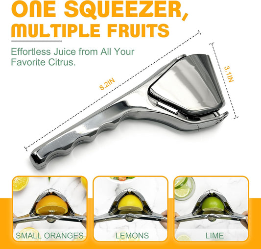 Lemon Squeezer, Handheld Citrus Juicer for Lemon Citrus Lime, Silver | Solid weight food-grade press, Handheld, Gets Every Last Drop, Easy to Clean and Place