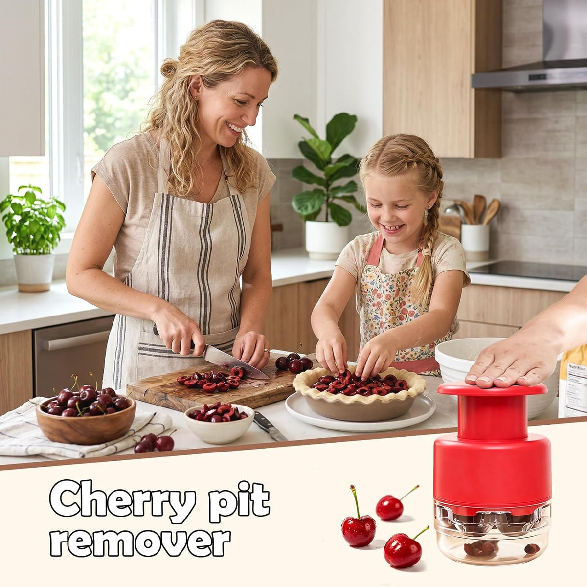 Cherry Pitter Tool 7-in-1 Stainless Steel Cherry Pitter with Splatter Guard, Easy Push Button Cherry Pitter Tool for Cherries Olives and Fruits, Food Grade Cherry Seed Remover