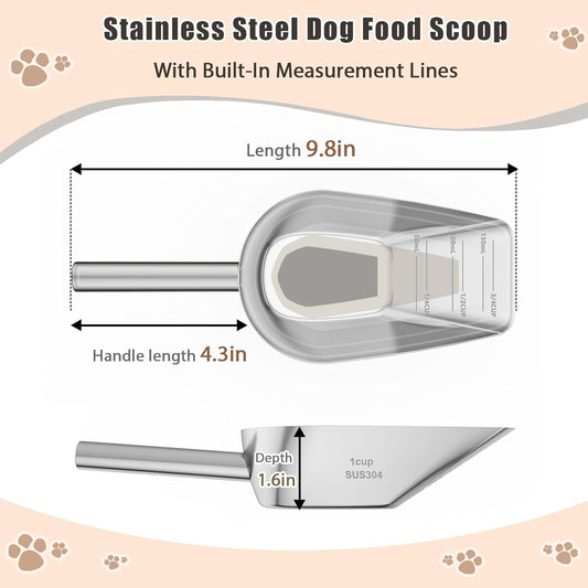 Matel pet dog cat food measuring scoop 1 cup,Food-grade 304 stainless steel material,Long handle and dishwasher-safe