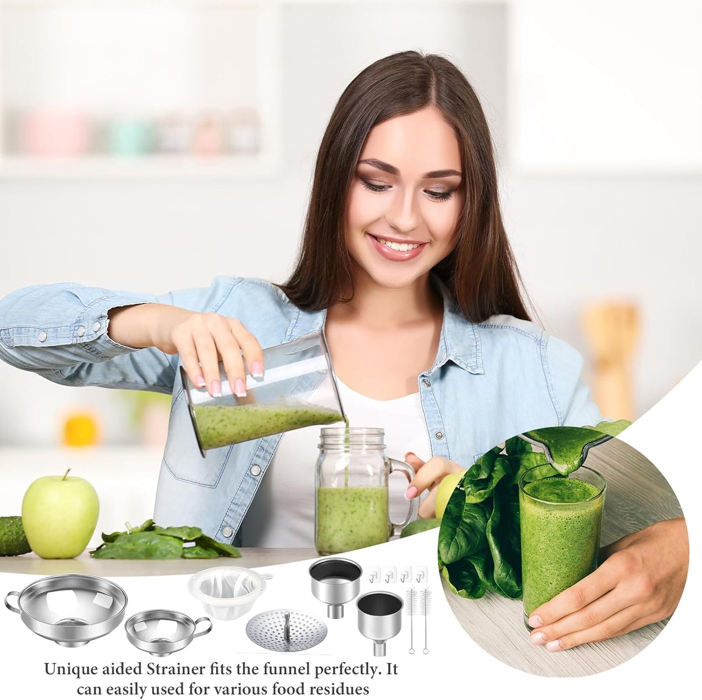 12 Pcs Stainless Steel Canning Funnels for Wide Mouth Mason Jars, Set with Strainer