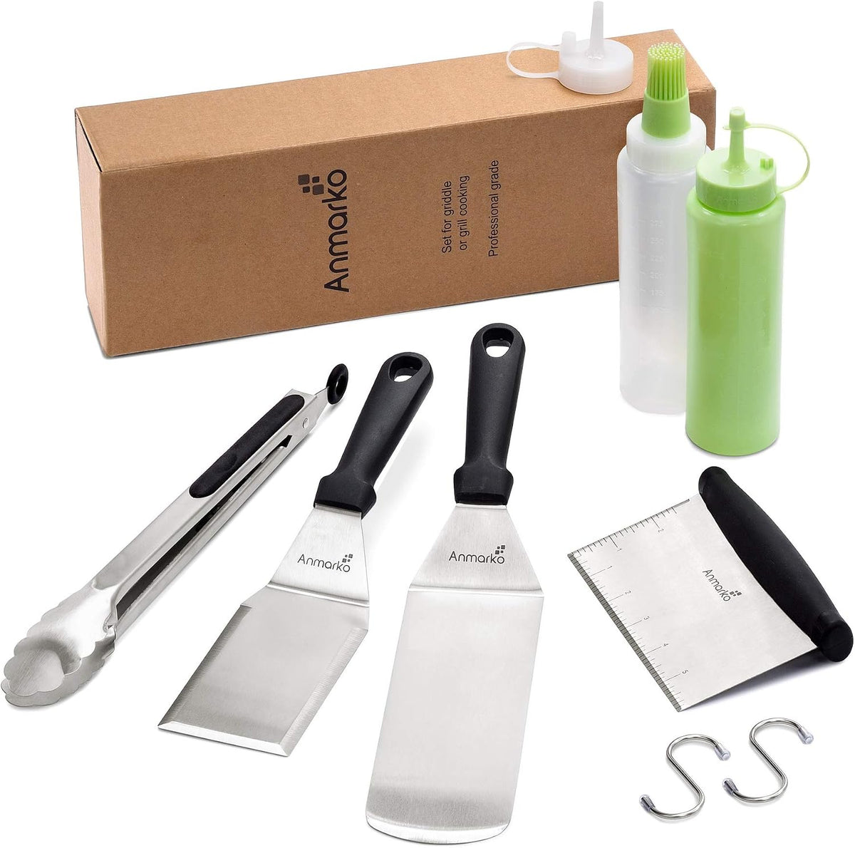 Metal Spatula Stainless Steel and Scraper - Professional Chef Griddle Spatulas Set of 3 - Heavy Duty Accessories Great for Cast Iron BBQ Flat Top Grill Skillet Pan - Commercial Grade
