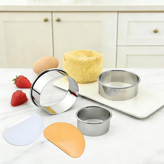 6 Pack Round Cookie Cutter Set (2, 3, 3.5, 4, 5, 6 Inch) Biscuit Cutters | Stainless Steel Circle Cookie Cutters with 2 Dough Scrapers for Cookies, Biscuits, Pastries, Fondant & Baking