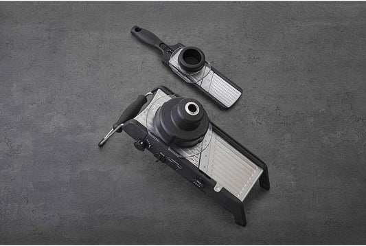Professional Mandoline 2.0 - Adjustable Mandoline Slicer with 4 Cutting Thicknesses, Spring-Loaded Hand Guard, Stainless Steel Slicing Ramp, Foldable Non-Skid Feet for Safe, Convenient Food Prep