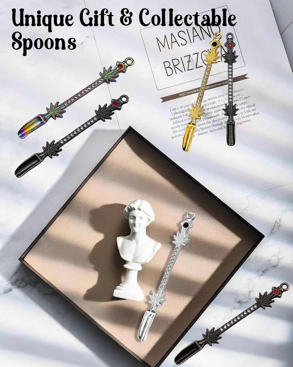 5 PC Mini Metal Shovel Spoons,Tiny Spoon for Spice with PU Pouc (Skeleton)
