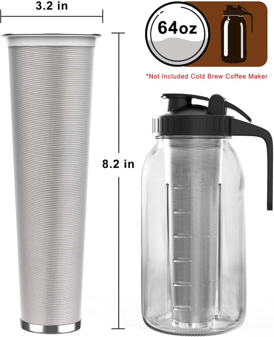 Cold Brew Strainer for 64oz Wide Mouth Mason Jars - 100-Micron Fine Mesh, Reusable 304 Stainless Steel Coffee Cold Brew Filter with Sealing Ring for Cold Brew Coffee Maker, Tea Infuser