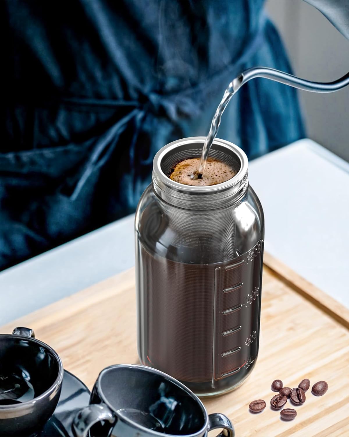 Cold Brew Strainer for 64oz Wide Mouth Mason Jars - 100-Micron Fine Mesh, Reusable 304 Stainless Steel Coffee Cold Brew Filter with Sealing Ring for Cold Brew Coffee Maker, Tea Infuser