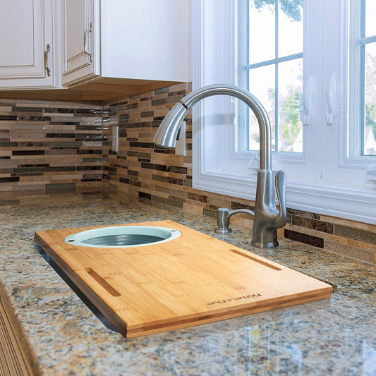 Over the Sink Bamboo Cutting Board with Collapsible/Removable Strainer and Phone Slots