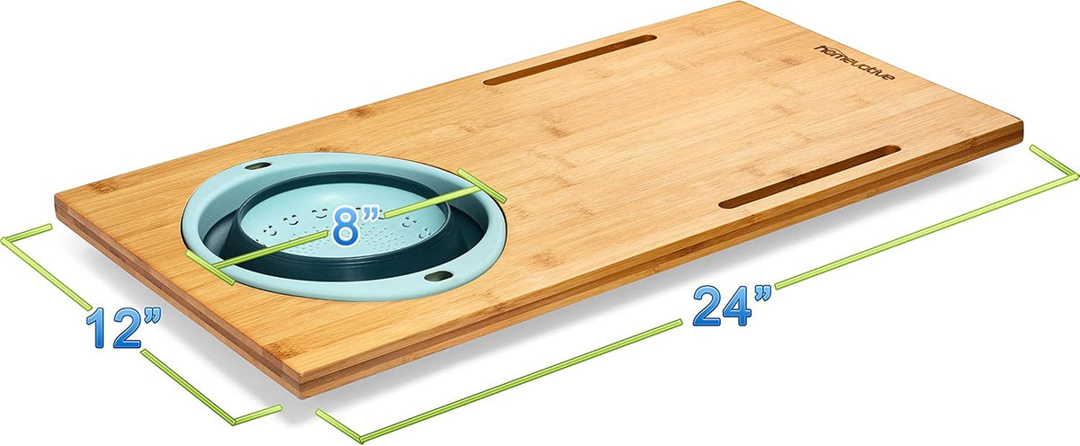 Over the Sink Bamboo Cutting Board with Collapsible/Removable Strainer and Phone Slots