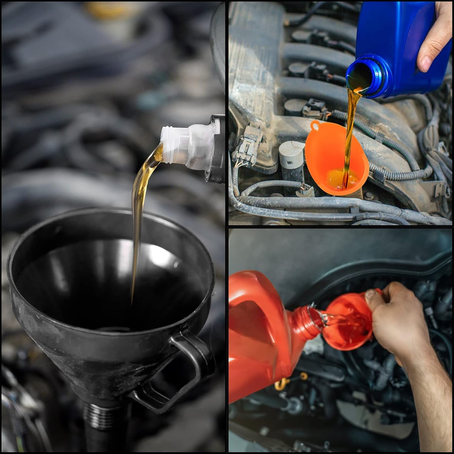 3 Pcs Automotive Funnels Set, Wide Mouth Fuel Funnels,Oil Funnel Set | Plastic Long Neck Oil Funnel,Flexible Right Angle Funnel,with Detachable Spout and Filter forWater/Gasoline/Coolant/EngineOil