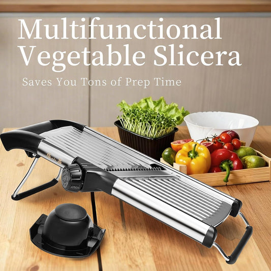 Adjustable Mandoline Slicer 5-in-1 Stainless Steel Vegetable Cutter with Ultra Sharp Blades, Julienne Slicer & Shredder for Potato, Onion