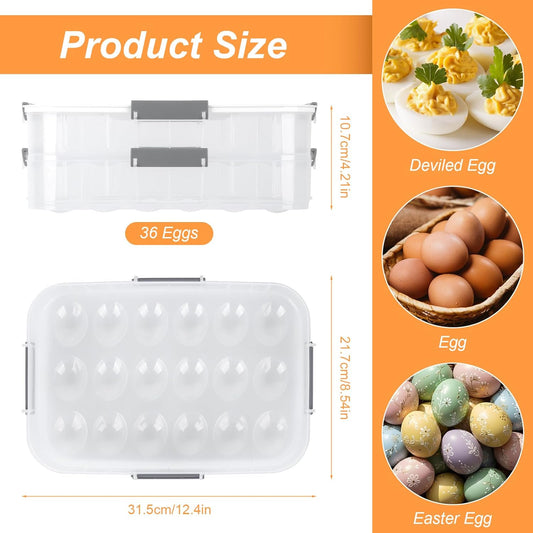 2-Layer Deviled Egg Containers with Lid for 36 Eggs | Storage Egg Tray with Handle for Refrigerator fridge, Easter, with Slicer Kitchen Tongs Piping Decorating Kit