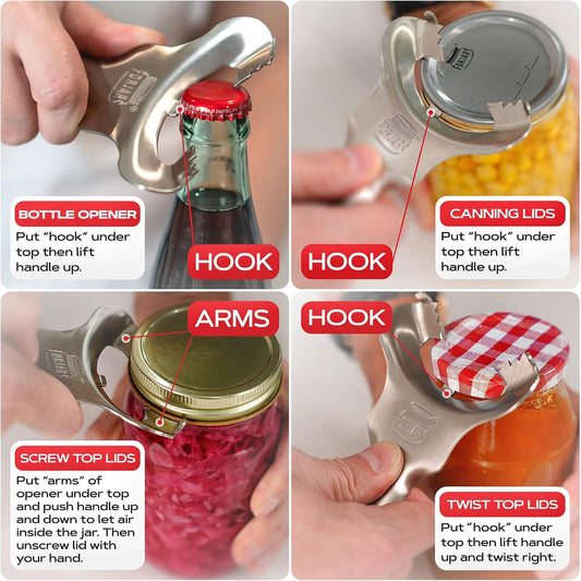 Forjars Manual Jar Opener - Rated Tool for Canning - Open Mason Jars Twist-Off, Screw-Top, Canning Lids - Can Gripper Aids - Original-Handed Mason Kitchen Lid Aid Plastic Bottle Openers