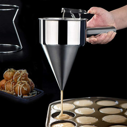 Stainless Steel Pancake Batter Dispenser, Funnel Dispenser with Stand for Takoyaki and Baking