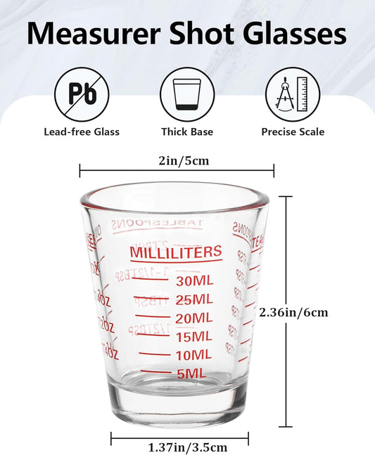 Shot Glasses Measuring Cup 2PACK Espresso Shot Glass Liquid Heavy Wine | 26-Incremental Measurement 1 OZ, 2 TBS, 6 TSP, 30 ML, Red Kitchen Tools for Cocktails, Cooking and Baking