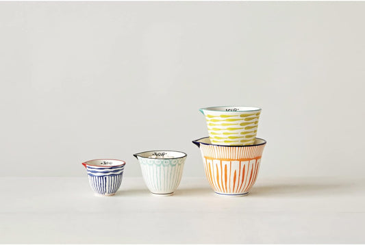 Hand Stamped Striped Stoneware Measuring Cups (Set of 4 Sizes/Designs)