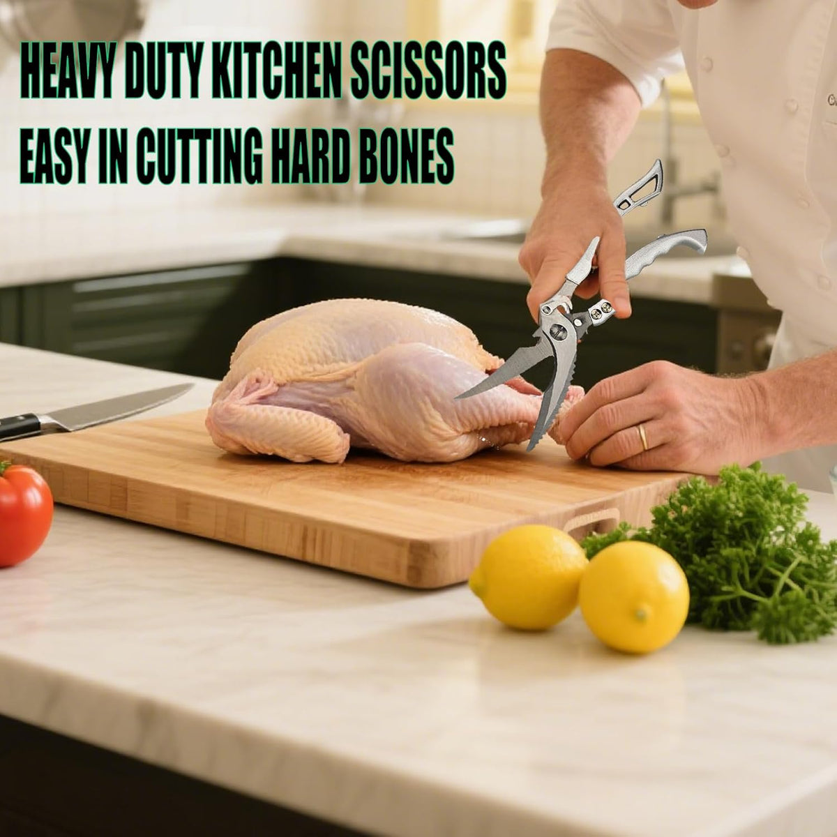 Heavy Duty Kitchen Scissors, Stainless Steel Poultry Shears with Safety Lock Dishwasher Safe, Multi-Purpose Poultry Bone & Fish Scaling Shears, Bottle Opener for Meat, Vegetable, Turkey