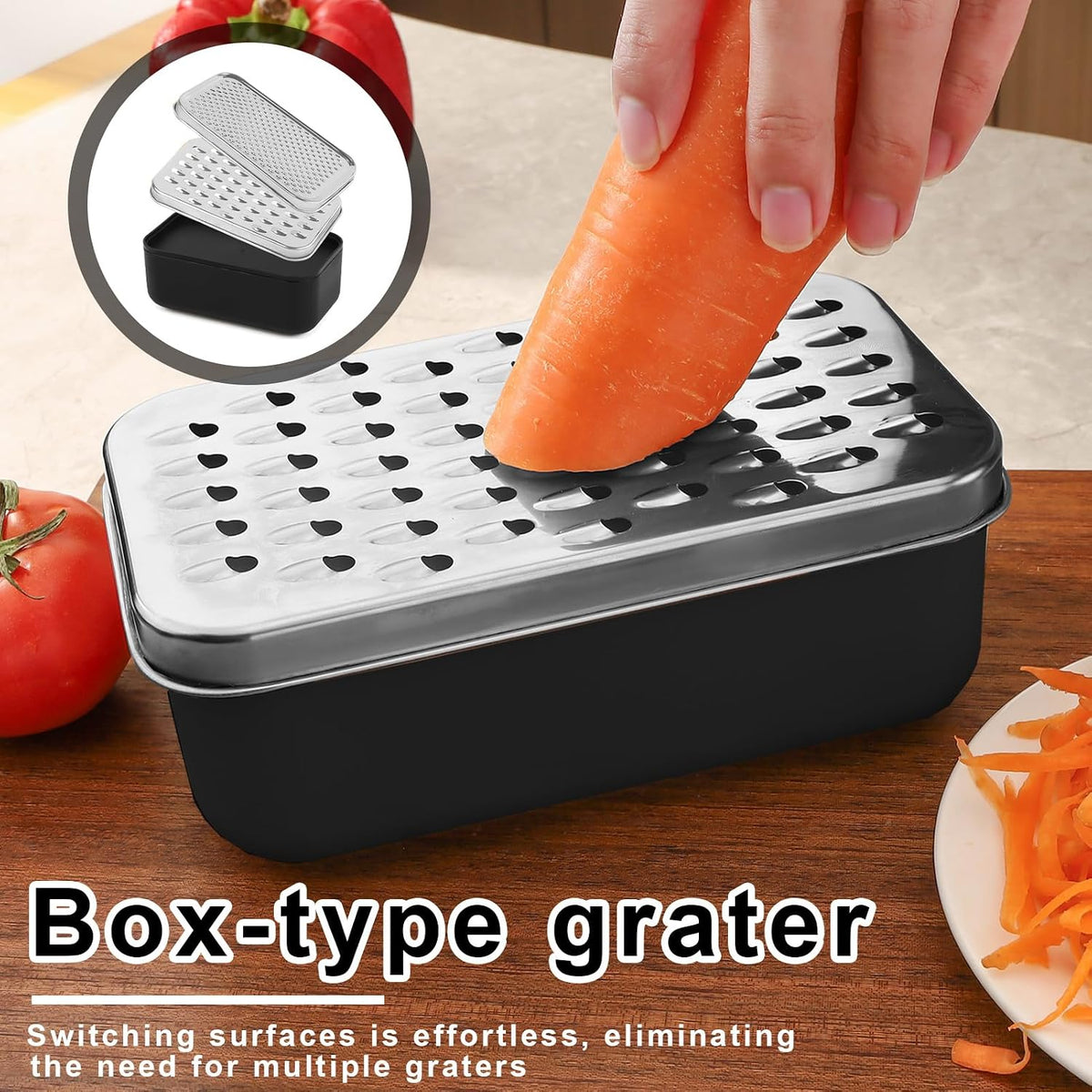 Cheese Grater With Container,Box Grater Cheese Shredder Lemon Zester,Kitchen Stainless Steel Food Grater,Perfect For Hard Parmesan Or Soft Cheddar Cheeses,Ginger,Butter Etc
