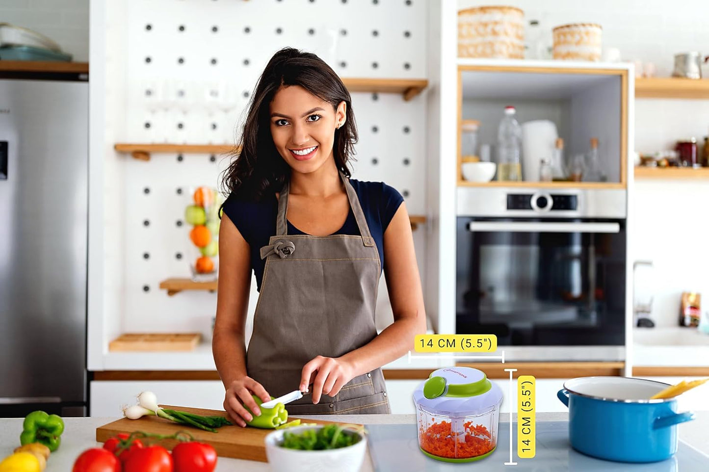 Manual Food Chopper, Compact & Powerful Hand Pull Chopper Blender to Chop Onion, Garlic, Vegetables, Fruits, Herbs for Salsa, Salad, Pesto, Hummus, Coleslaw, Puree, Indian Cooking