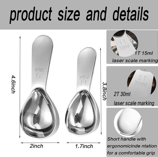 2pcs Tablespoon Coffee Scoop, Coffee Scoop Set, 15ml 30ml Tbsp Coffee Bean Measuring Spoon Stainless Steel Table Spoon Scoop with Short Handle Suitable for Tea Ground Sugar Flour