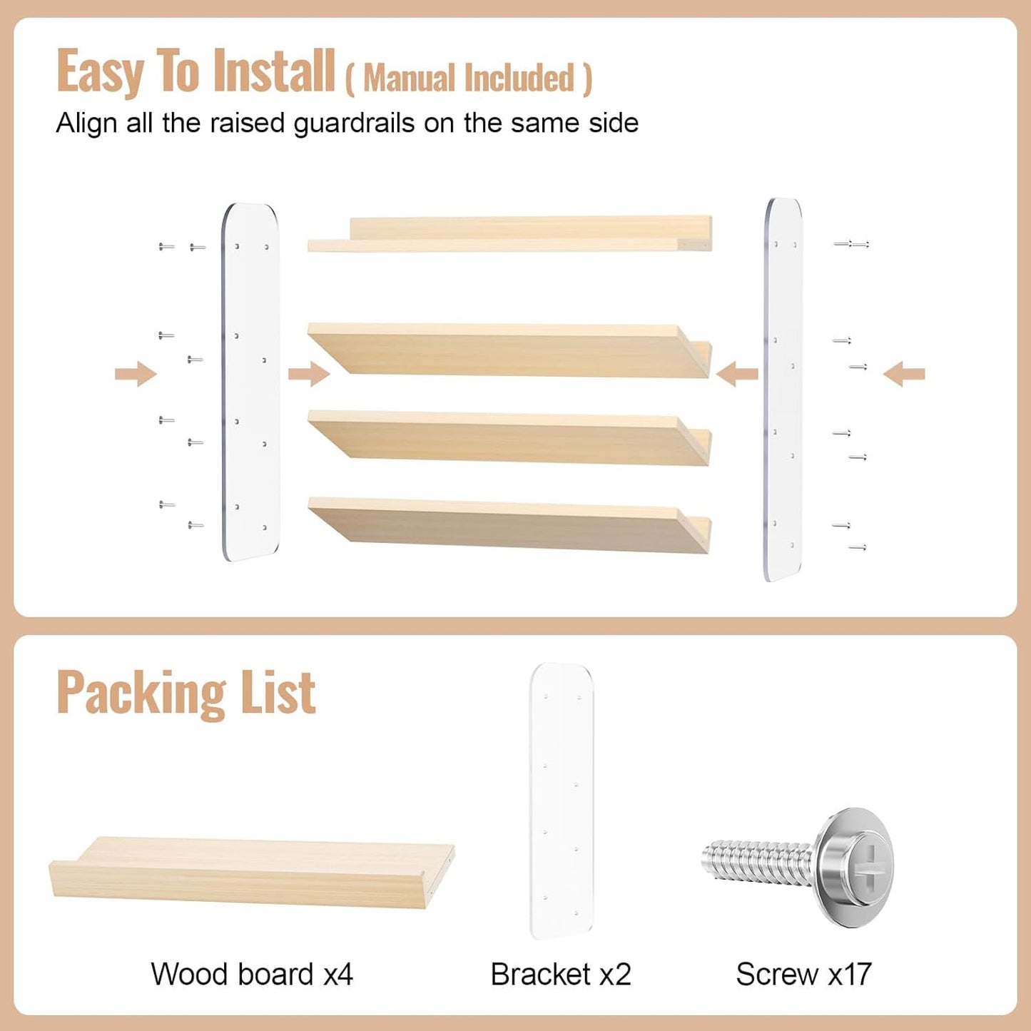 4 Tier Spice Rack Organizer for Cabinet,Wooden Vertical Spice Shelf, Seasoning Organizer for Countertop, Kitchen, Pantry, Freestanding, 13.4" W × 11.2" H (No Jars Included), White