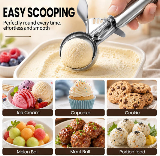 Ice Cream Scoop with Trigger, Small Size Cookie Scoop for Baking-1.5 Tbsp | Premium 18/8 stainless steel, 23 ml capacity, ergonomic springless trigger for perfect portions, rust-proof & dishwasher safe