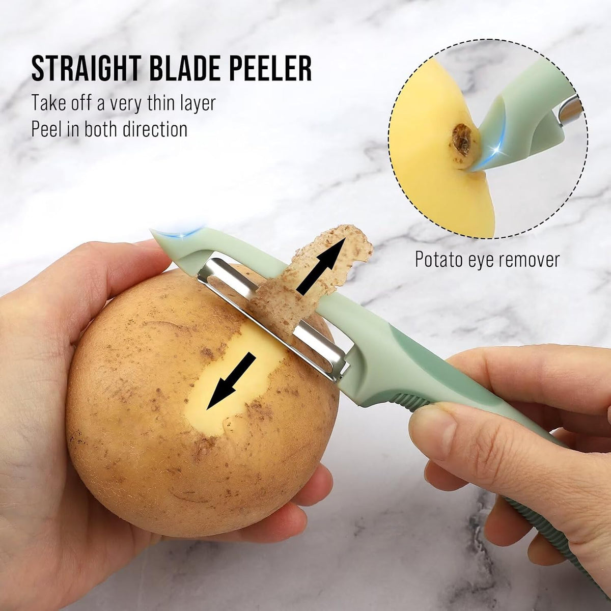Julienne Peeler Vegetable Peeler with 4.8'' Long Silicone Handle | Non-slip grip & sharp blade; Y carrot shredder -strips for salads & meal prep; Potato peeler -ordinary peeling; 2 Pack; Blue