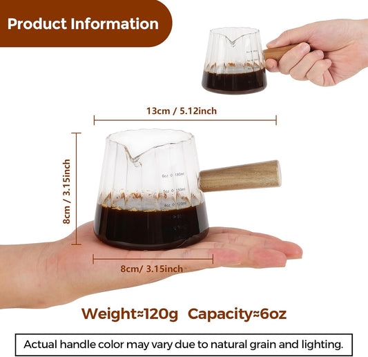 6oz Glass Espresso Measuring Cups, 2 Pack with Handle | Borosilicate Glass, Precision Pouring, Heat Insulated Grip, Dual-Scale Accuracy, Easy to Rinse Clean