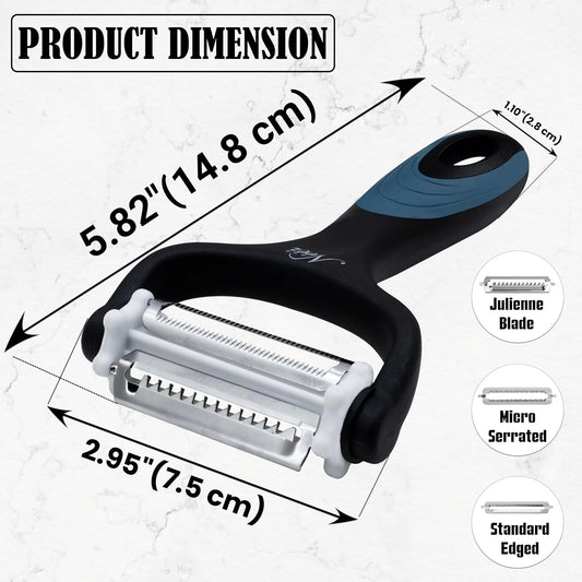 Julienne Peeler Vegetable Peeler Multifunctional Potato Cabbage Fruit Cucumber Carrot Peeler Julienne Shredder Tool Kitchen Multi-Function Stainless Steel Peeler Slicer Knife Julienne Set 3 In 1