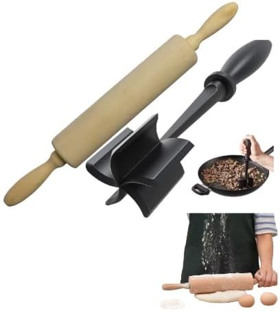 Classic Wooden Rolling Pin for Baking - 17-Inch Natural Beechwood Dough Roller with Easy-Grip Handles - Perfect for Bread, Pizza, Pastries, Cookies - Durable and Lightweight Kitchen Tool