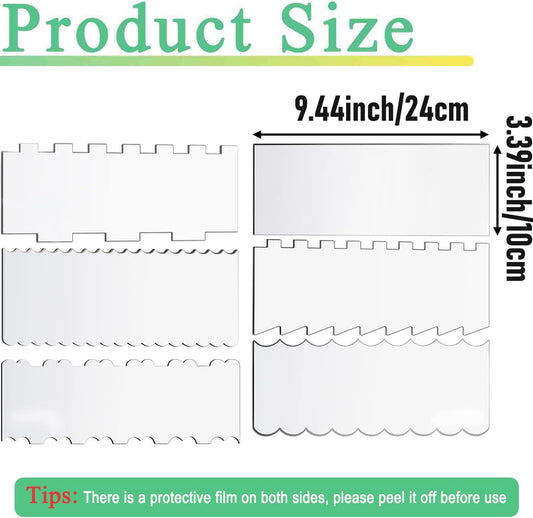 6-Piece Clear Acrylic Cake Decorating Scraper Set – Large Icing Smoothers and Edge Combs for Buttercream, Frosting, Mousse, and Baking Projects