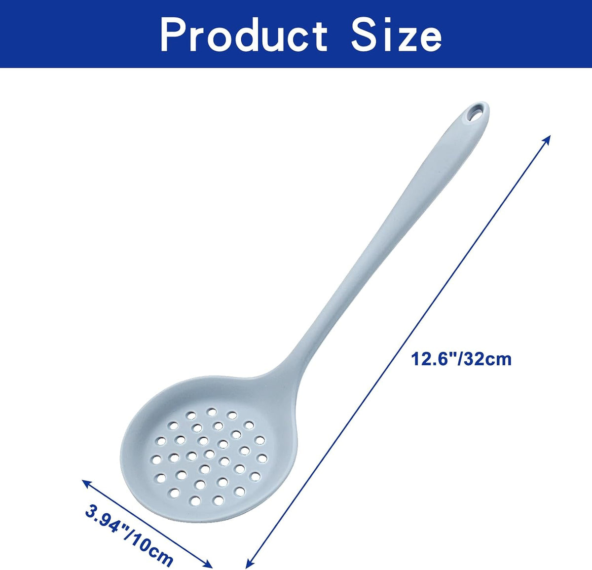 Round Slotted Spoon | 1 Pcs, Heat Resistant Silicone, Strainer Spoon, Non Stick Skimmer Spoon, Grey