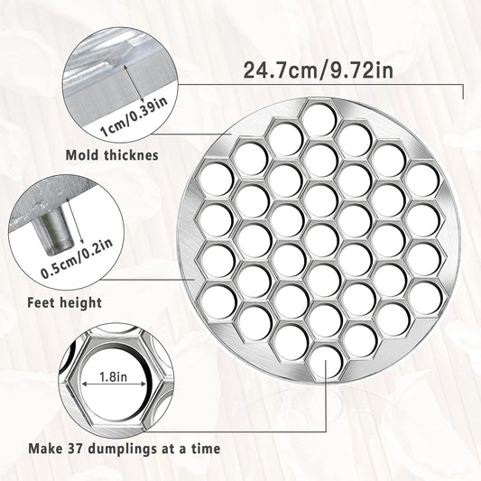 Ravioli Dumpling Mold, Food Grade Safe Dumplings Maker, Russian Pelmeni Maker with 37 Holes Double, Pastry Raviolis Wheel Cutter and Roller Pin for Making Dumplings Ravioli