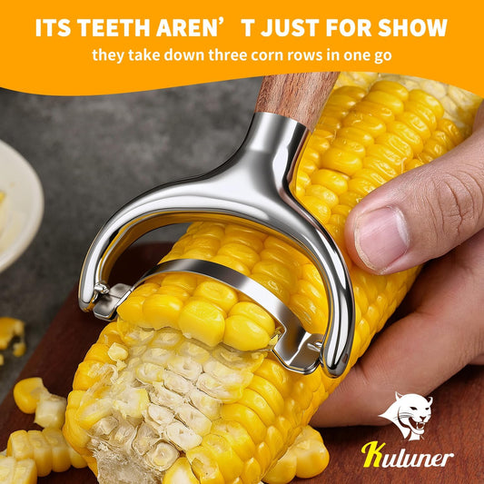 KULUNER Corn Stripper - Premium Rosewood Handle, Polished 304 Stainless Steel Blade, Easy Glide Corn Cob Peeler for Grilled Corn, Salad, Summer BBQ (Rosewood)