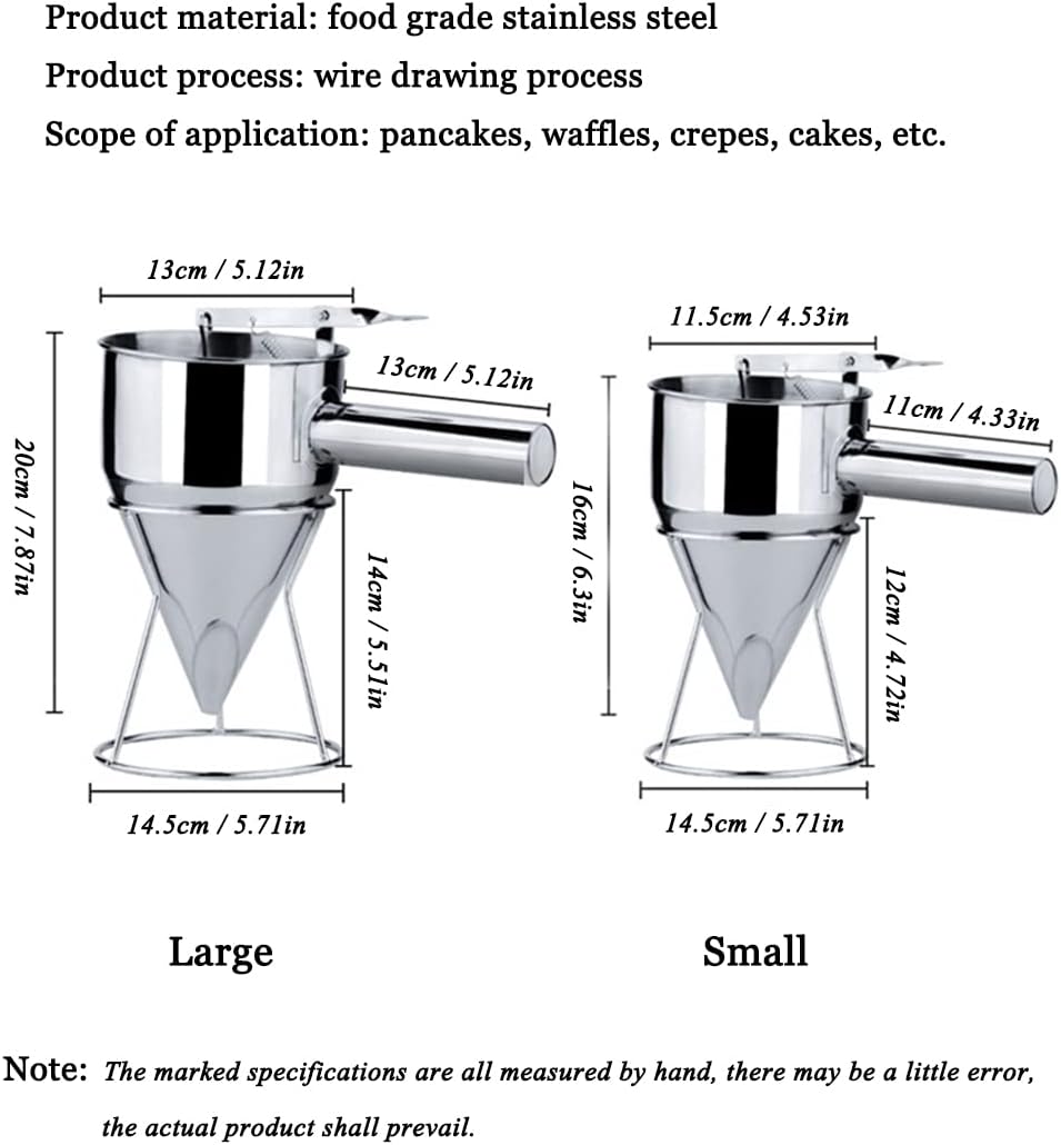 40.6oz / 1200ml, Pancake Batter Dispenser With Stand, Conical Batter Funnel With Squeeze Handle, Stainless Steel Batter Pourer For Baking, Cake, Desserts, Muffins