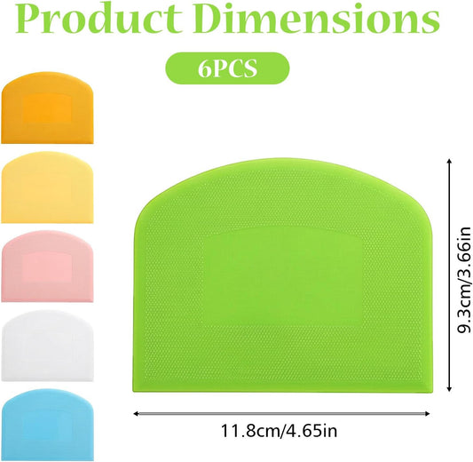6 Pcs Bowl Scraper Plastic Bench Scraper Dough for Bread Dough, Bench Scrapers for Baking, Plastic Flexible Bowl Scrapers for Bread, Cake, Fondant Icing Food, White, Green, Orange, Blue