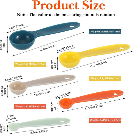 Silicone Measuring Spoons, Plastic Measuring Spoons Set of 5, Assorted Colors
