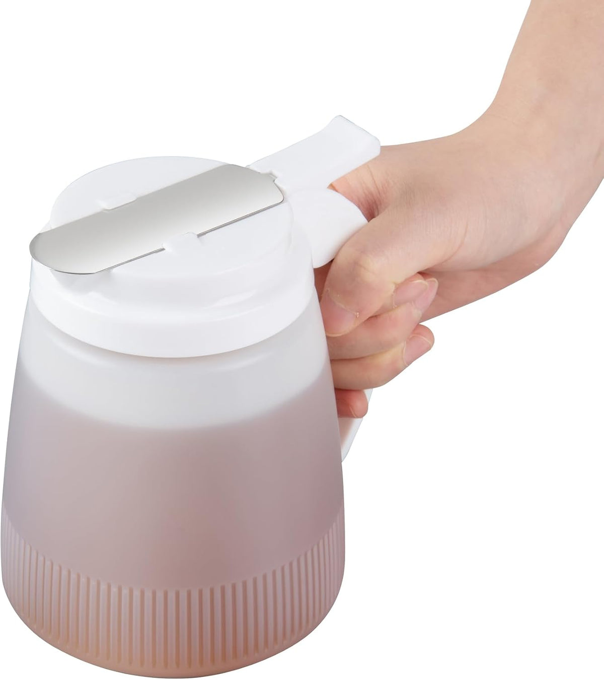 Chef 101 48 Ounce All Purpose Syrup Dispenser, 1 Honey Dispenser - Beige Top, Stainless Steel Slide Cover, Plastic Pancake Syrup Bottle, Perfect For Diners, Restaurants, Home
