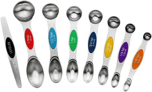 Met Lux 8-piece Measuring Spoon Set 1 Premium Magnetic Measuring Spoon Set - Dual-Sided With Leveler Multicolor Stainless steel Spoon Set With U.S. And Metric Units Dishwashable